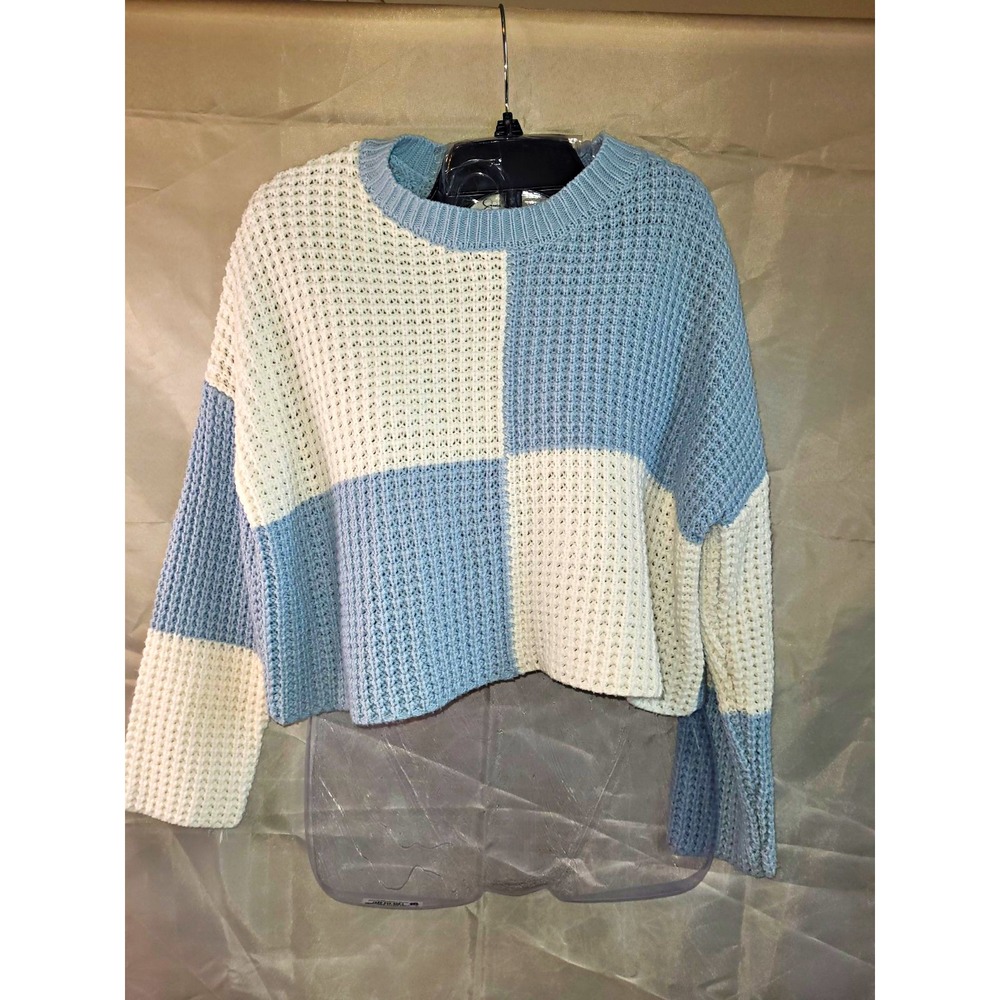 Jessica Simpson Blue White Colorblock Knit Crewneck Pullover Sweater Womens XS